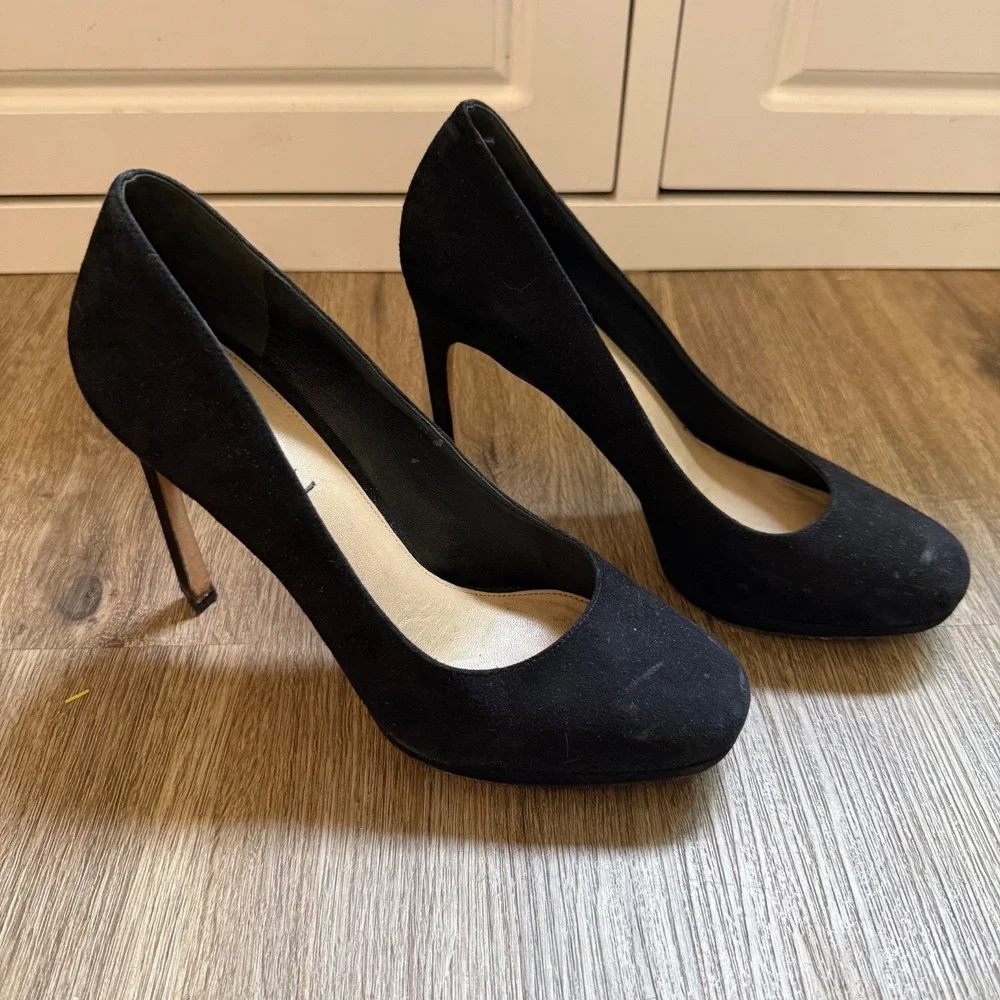 Via Spiga Platform Heels Stiletto Faux Suede Slip On | Black | Women's Size 10